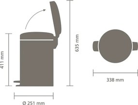 Cos de gunoi cu pedala Brabantia NewIcon 1010440, 12 l, Inchidere lenta, Baza antiderapanta, Gri deschis