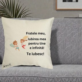 Cadou pentru Frate - Perna Personalizata Fratele Meu Te Iubesc Copii Batalie Perne, 40x40 cm, Ecru, Husa Detasabila, Perna Inclusa, BEKZ®
