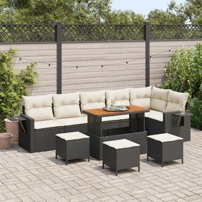 Set de canapea pentru grădină vidaXL 9 piese cu perne Negru Ratan Poliester