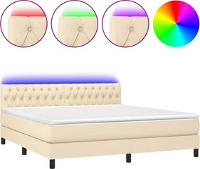 vidaXL Pat cu arcuri, saltea și LED, crem, 160x200 cm, textil
