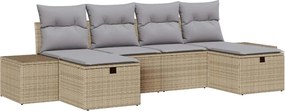 vidaXL Set de canapele pentru grădină cu pernă 6 pcs Bej poliratan