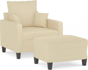 vidaXL Fotoliu canapea cu taburet, crem, 60 cm, material textil