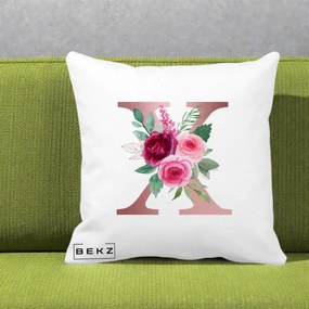 Cadou Personalizat - Perna Personalizata Monograma Rose Gold Litera X, 40x40 cm, Alba Mata, Husa Detasabila, Perna Inclusa, BEKZ®