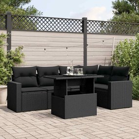vidaXL Set mobilier de grădină cu perne, 6 piese, negru, poliratan