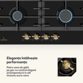 Klarstein Victoria 4 Zonen, plită pe gaz, 4 arzătoare, sticlă ceramică, negru