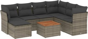 vidaXL Set canapele de grădină cu perne, 8 piese, gri, poliratan