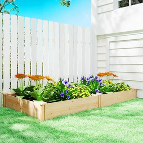 Outsunny Grădină Ridicată de Exterior cu Separator Central și Bază Deschisă, Jardinieră din Lemn de Brad, pentru Flori, Legume, Balcon sau Grădină, 235x121x26 cm, Culoare Lemn | Aosom Romania