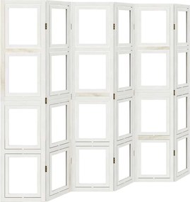 vidaXL Paravan cameră 6 panouri, alb, lemn masiv paulownia