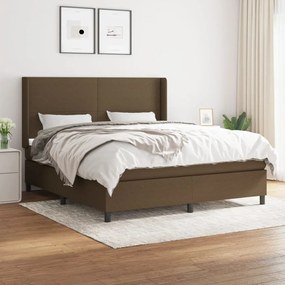 vidaXL Pat box spring cu saltea, maro închis, 160x200 cm, textil