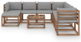 Set mobilier de gradina cu perne gri, 9 piese Gri, 3x colt + 4x mijloc + suport pentru picioare + masa, 1