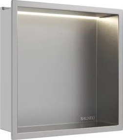 Raft incastrat patrat Balneo Wall-Box One LED cu rama 30x30x10 cm inox