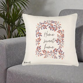 Perna Decorativa Home Sweet Home Frunze Colorate, 40x40 cm, Crem Reliefat, Husa Detasabila, Perna Inclusa, BEKZ®