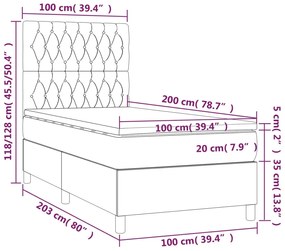 Pat box spring cu saltea, maro inchis, 100x200 cm, textil Maro inchis, 100 x 200 cm, Design cu nasturi