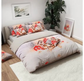 Lenjerie de pat 3D din bumbac SNOWMAN ON A SLEIGH gri, 100% bumbac Dimensiune lenjerie de pat: 70 x 90 cm | 140 x 200 cm