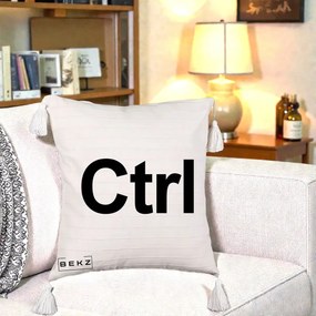 Perna Personalizata Tasta Ctrl Tipografie Bold, 40x40 cm, Bej cu Franjuri, Husa Detasabila, Perna Inclusa, BEKZ®
