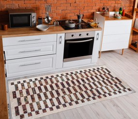 ANDRE 43780 covor lavabil Geometric anti-alunecare - bej / teracotă