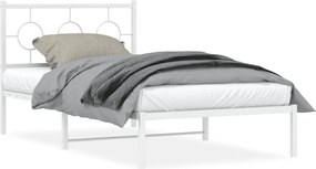 vidaXL Cadru de pat din metal cu tăblie, alb, 100x200 cm