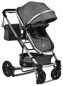 Carucior nou nascuti 2 in 1 NOVOKIDS™ GIGI PRO , Cu geanta bebe inclusa, Roti din cauciuc plin AVE, Cadru aluminiu Silver, Maner reversibil, Spatar