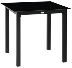 Outsunny Masă de grădină pătrată pentru 4 persoane cu blat din sticlă securizată și cadru din aluminiu 80 x 80 x 74 cm negru | Aosom Romania