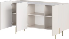 Comodă cu trei uși Malmi 150 cm - cashmere / crema bianca / picioare aurii