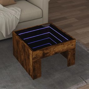 vidaXL Măsuță de cafea cu LED infinity, stejar fumuriu, 50x50x30 cm