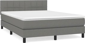 vidaXL Pat box spring cu saltea, gri închis, 140x190 cm, textil