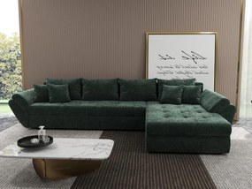 Colțar extensibil dumonde cu ladă de depozitare si sezut confortabil din spuma high-density, Loana XL Euphoria Verde II 335x185 cm