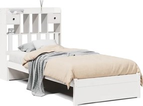 vidaXL Pat cu bibliotecă fără saltea, alb, 75x190 cm, lemn masiv pin