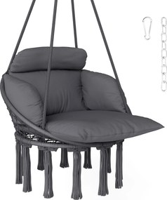 Outsunny Scaun suspendat cu pernă mare umplută hamac fotoliu suspendat cu franjuri kit de suspendare 80 x 60 x 40 cm gri închis | Aosom Romania