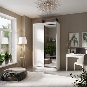 Dulap cu usi glisante si oglinda Osgar, ADRK Furniture (Culoare: Alb, Dimensiuni: 150x216 cm)