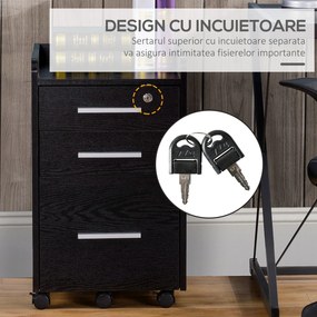 HOMCOM Dulap Portadocumente din Lemn cu 3 Sertare cu Chei de Securitate și 5 Roți, 39.2x40x65.4 cm, Negru | Aosom Romania
