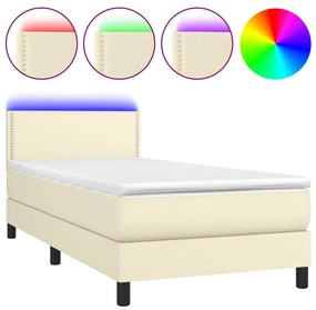 3134131 vidaXL Pat continental cu saltea și LED, crem, 80x200 cm, piele eco