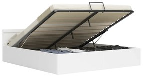285551 vidaXL Cadru pat hidraulic cu ladă LED alb 180x200 cm piele ecologică