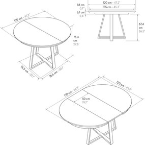 Masa rotunda extensibila Melania, blat Alb Marmorat Ø 120 cm