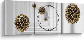 Tablou abstract cu mingi de fotbal (cu ceas) (90x30 cm)
