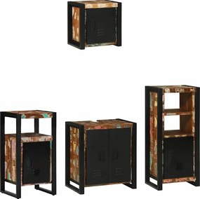 vidaXL Set de mobilier pentru baie cu raft 4 pcs Lemn recuperat masiv