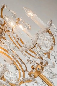 Lampadar din metal, auriu, cu 6 brațe tip lumânare și cristale din sticlă, 175 x 45 cm, „Memphis”