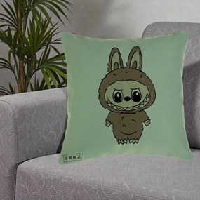 Perna Personalizata Labubu Maro Natural Solo, 40x40 cm, Verde, Husa Detasabila, Perna Inclusa, BEKZ®