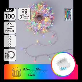 Aigostar -LED Ghirlandă luminoasă de Crăciun pentru exterior 100xLED/7 funcții 4xAA 10,3m IP44 multicoloră