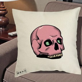 Perna Decorativa Craniu Roz Tatoo Art Halloween, 40x40 cm, Ecru, Husa Detasabila, Perna Inclusa, BEKZ®