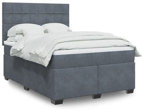 vidaXL Pat box spring cu saltea, gri închis, 140x190 cm, catifea