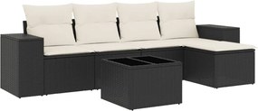 vidaXL Set mobilier de grădină cu perne, 6 piese, negru, poliratan