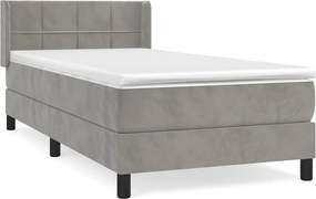 vidaXL Pat box spring cu saltea, gri deschis, 90x190 cm, catifea