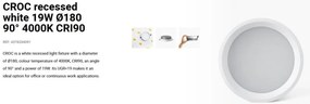 Spot LED incastrabil recessed white 19W 18cm 90 grade 4000K CRI90