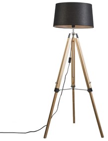 Lampă de podea naturală cu abajur din in negru 45 cm - Tripod