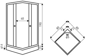 Cabină de duș unghiulară Pico 80 cu tavă de duș