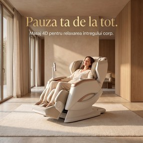 Fotoliu masaj 4D ROVO Luxury cu Zero Gravity, sina 120 cm si incalzire lombara, Bej