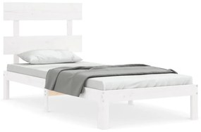 3193517 vidaXL Cadru de pat cu tăblie, alb, 90x200 cm, lemn masiv