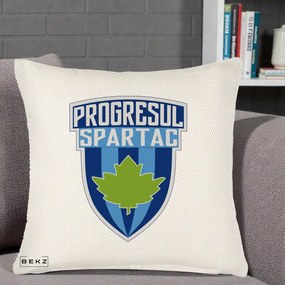 Perna Personalizata Progresul Spartac Fotbal, 40x40 cm, Crem Reliefat, Husa Detasabila, Perna Inclusa, BEKZ®