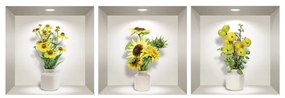 Set 3 autocolante 3D pentru perete Ambiance Yellow Flowers